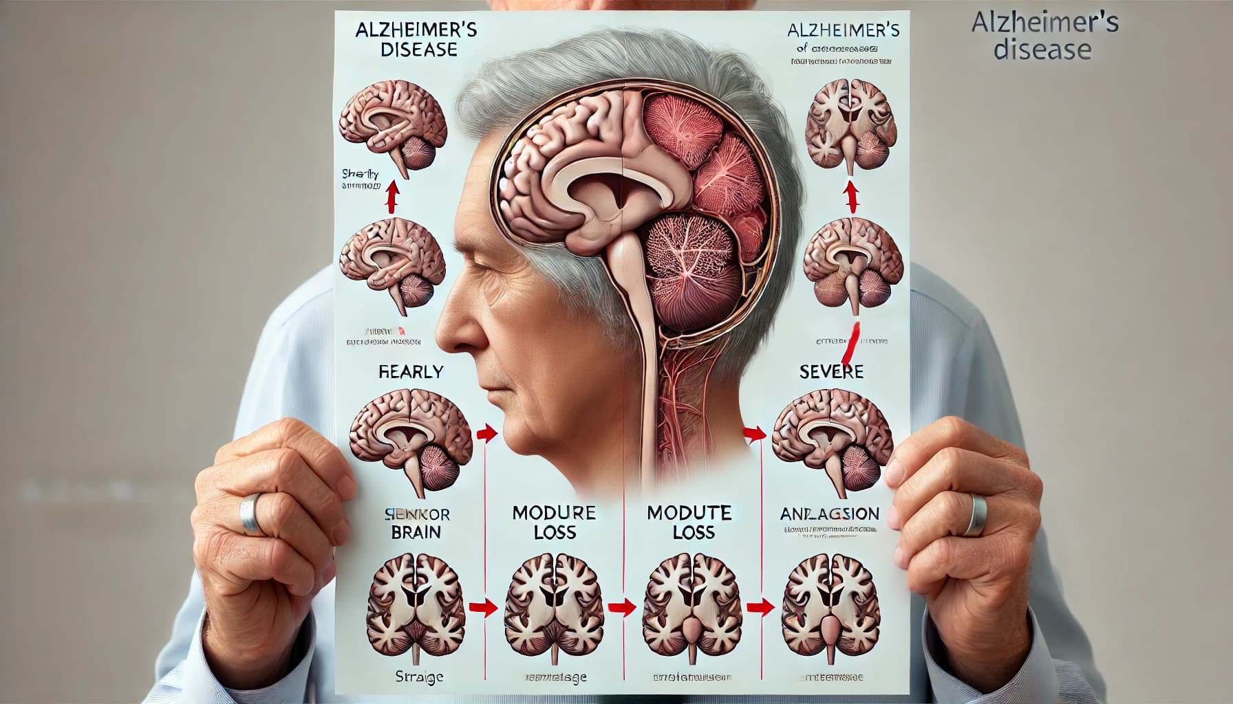 Diagram showing the progression of Alzheimer’s disease in the brain
