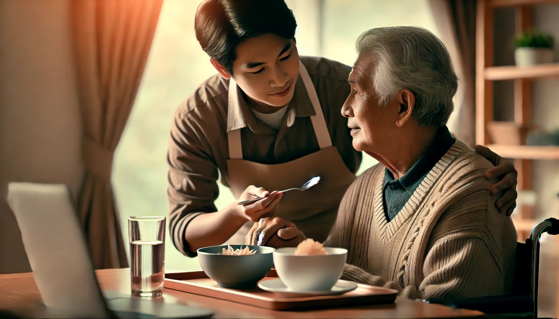 Caregiver helping an elderly person with daily activities