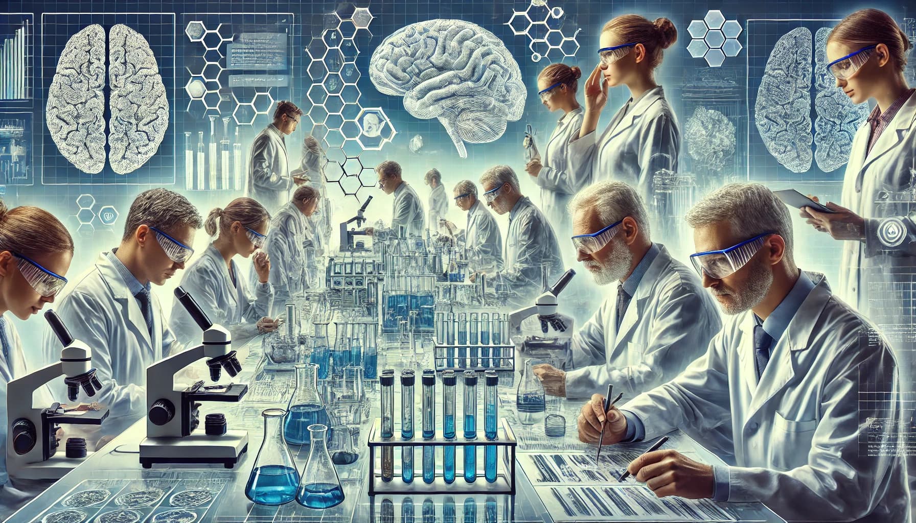 Researchers in a laboratory working on Alzheimer’s treatments