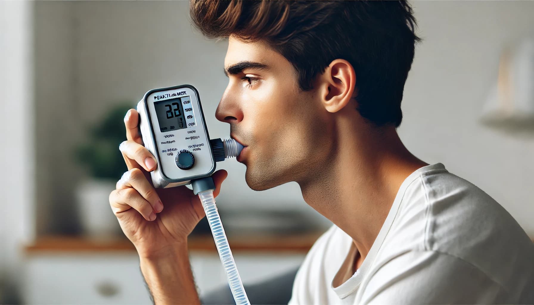 Person using a peak flow meter
