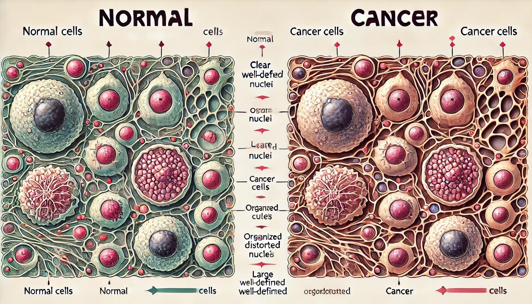 Diagram showing the difference between normal cells and cancer cells