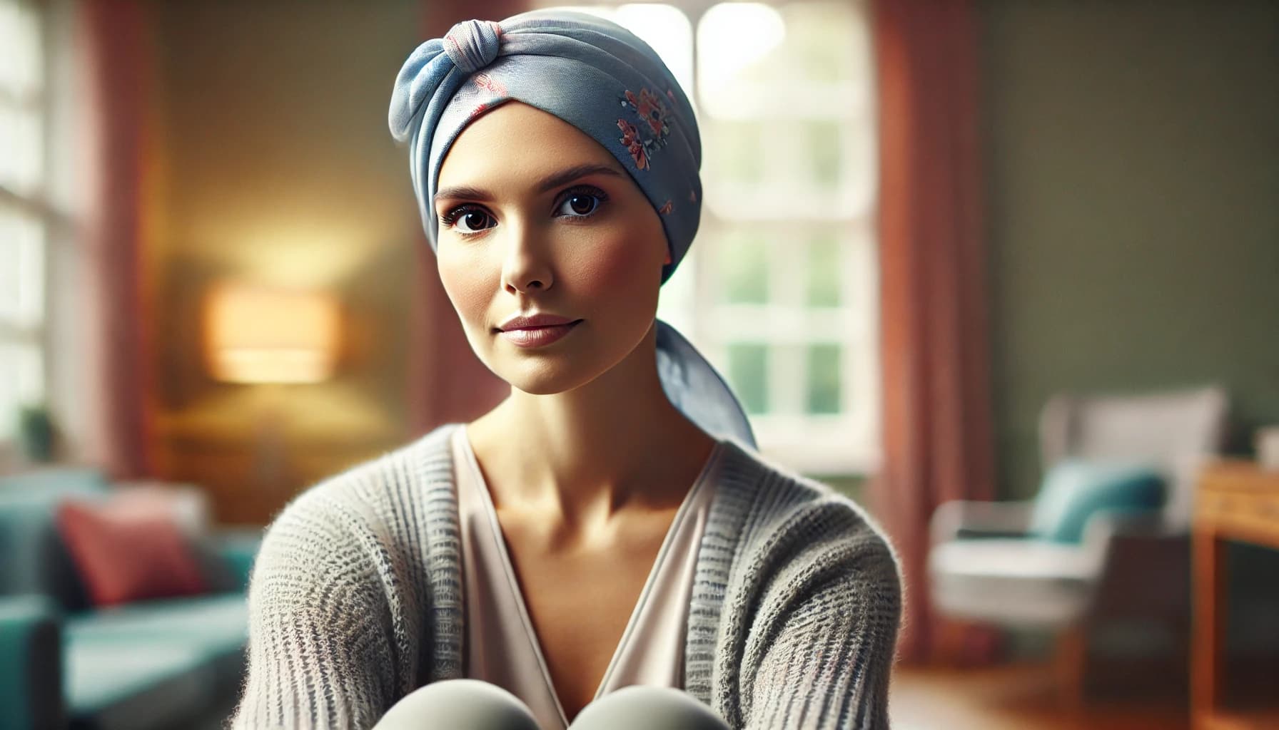 Patient experiencing hair loss and wearing a headscarf