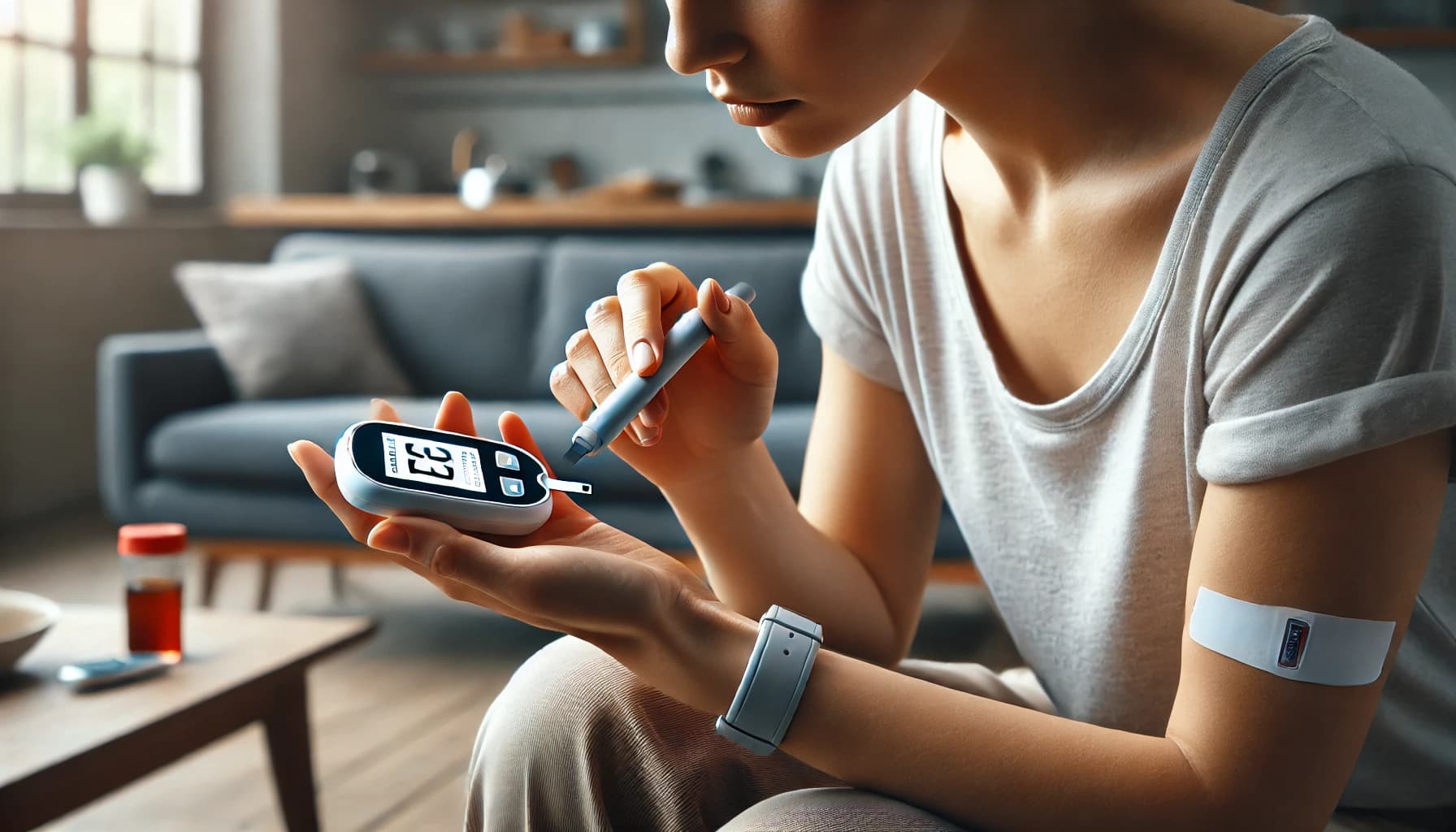 Person using a blood glucose monitor