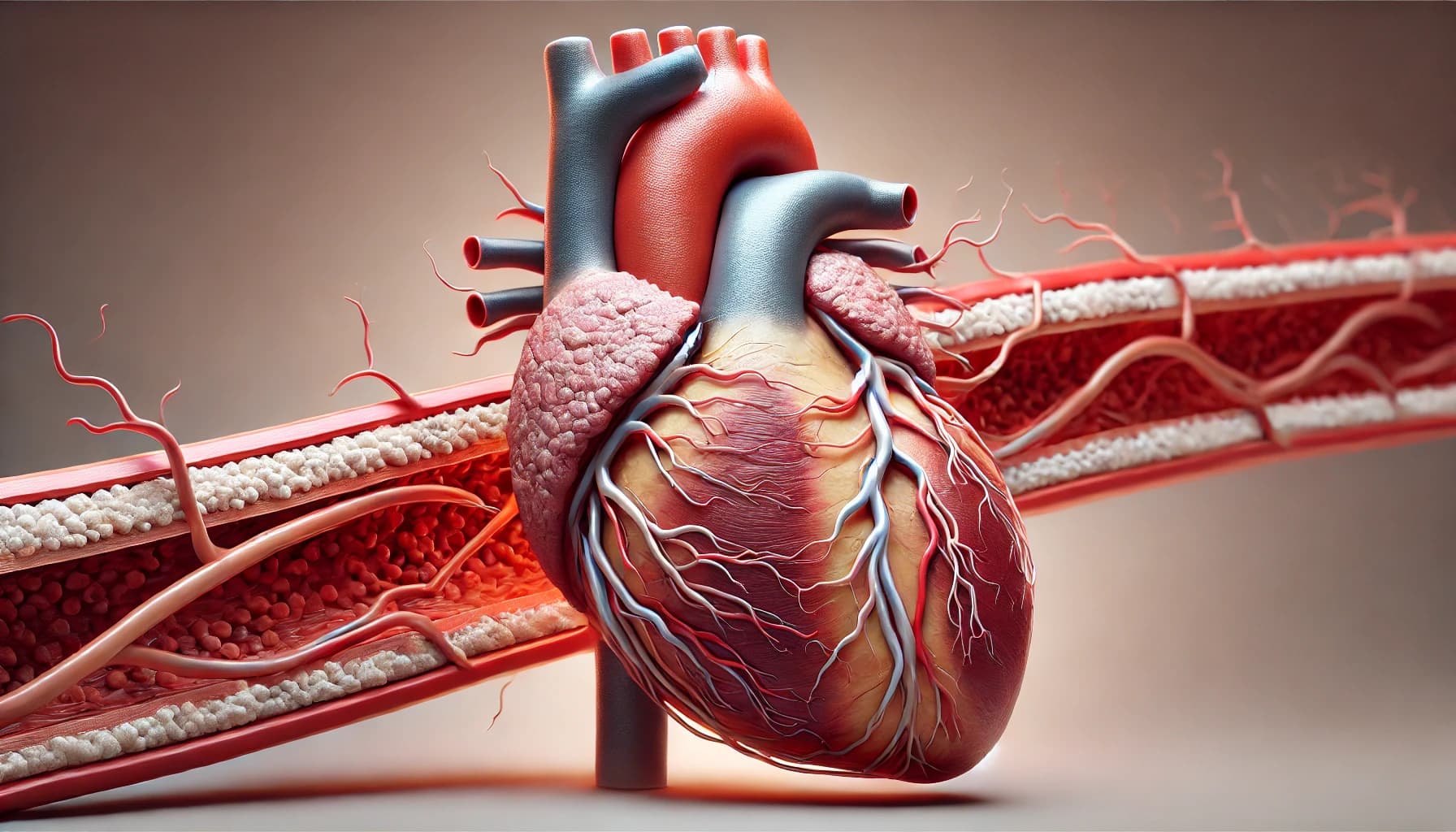 Heart with plaque buildup in the arteries