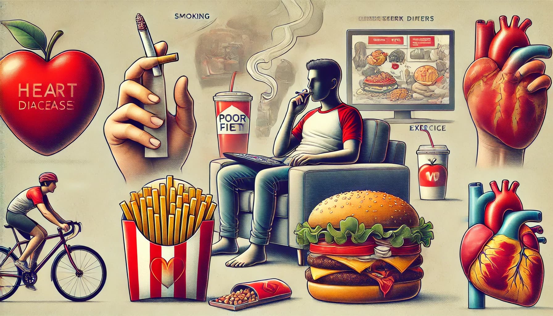 Various risk factors like smoking, poor diet, and lack of exercise