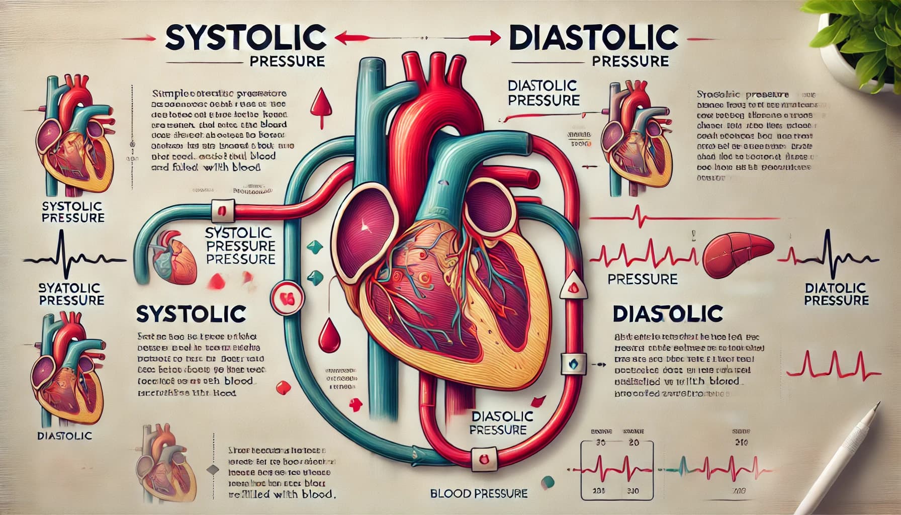 Diagram explaining systolic and diastolic pressure