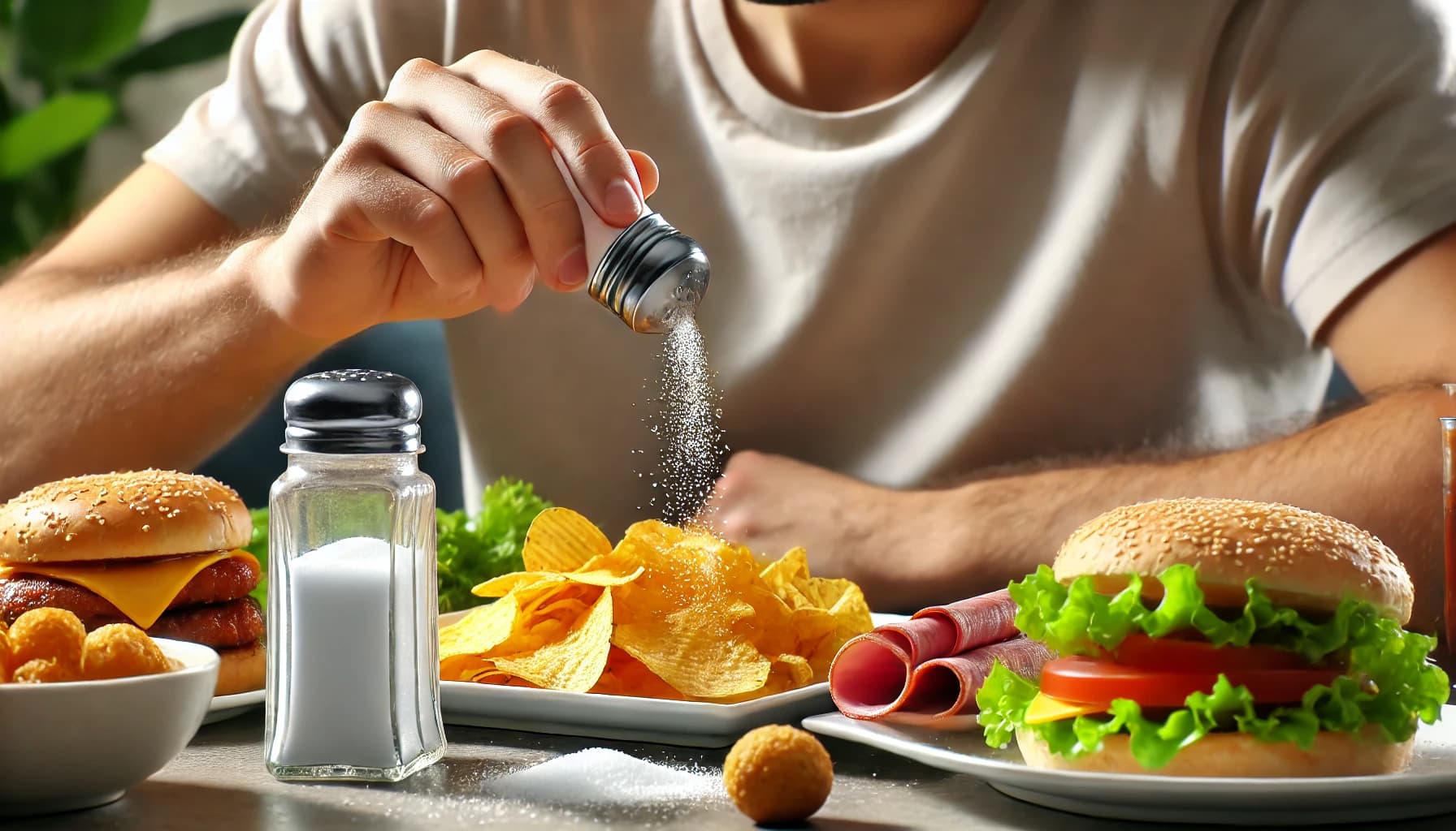 Person consuming a high-salt meal