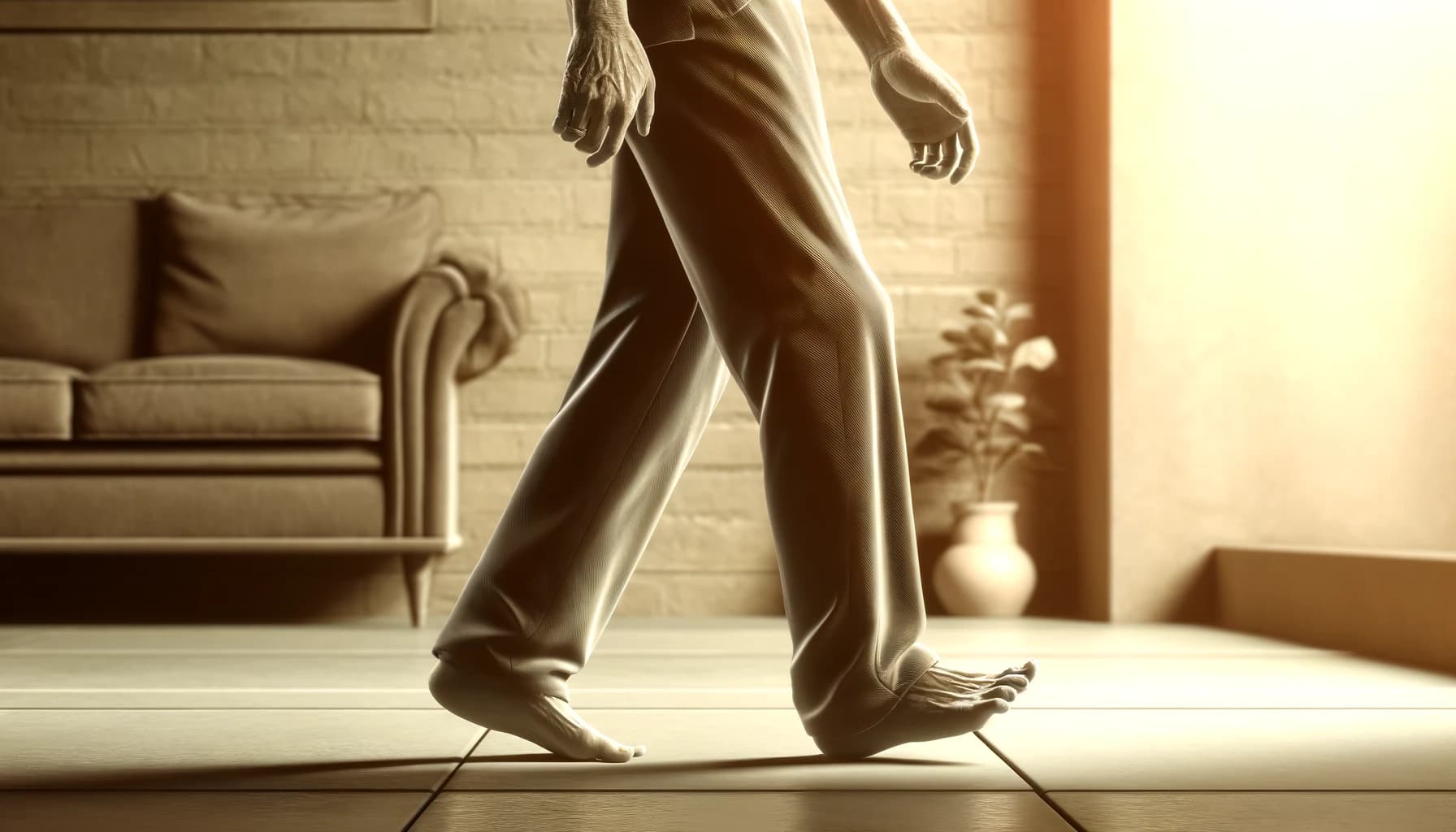 Person with a shuffling gait or stooped posture