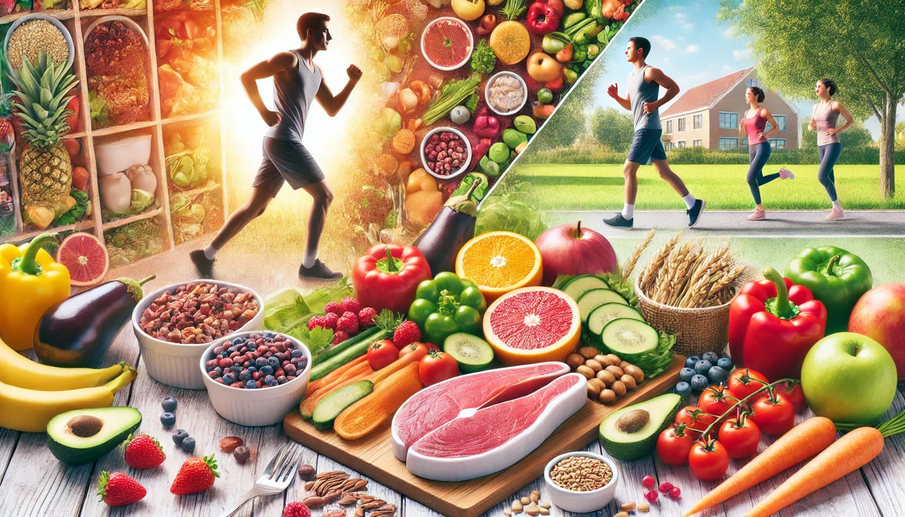 Person exercising and eating healthy food