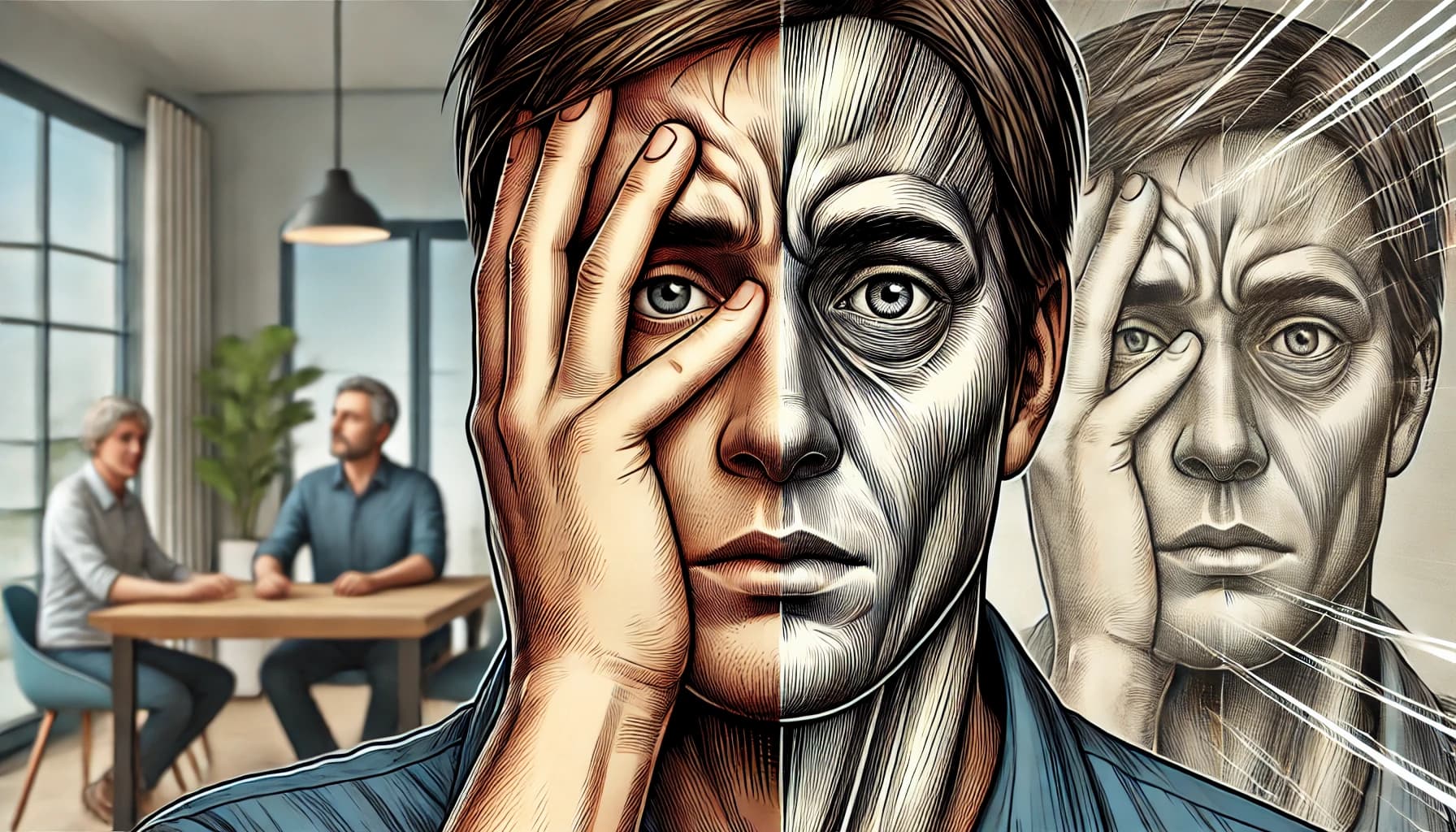 Person displaying symptoms of stroke, such as face drooping