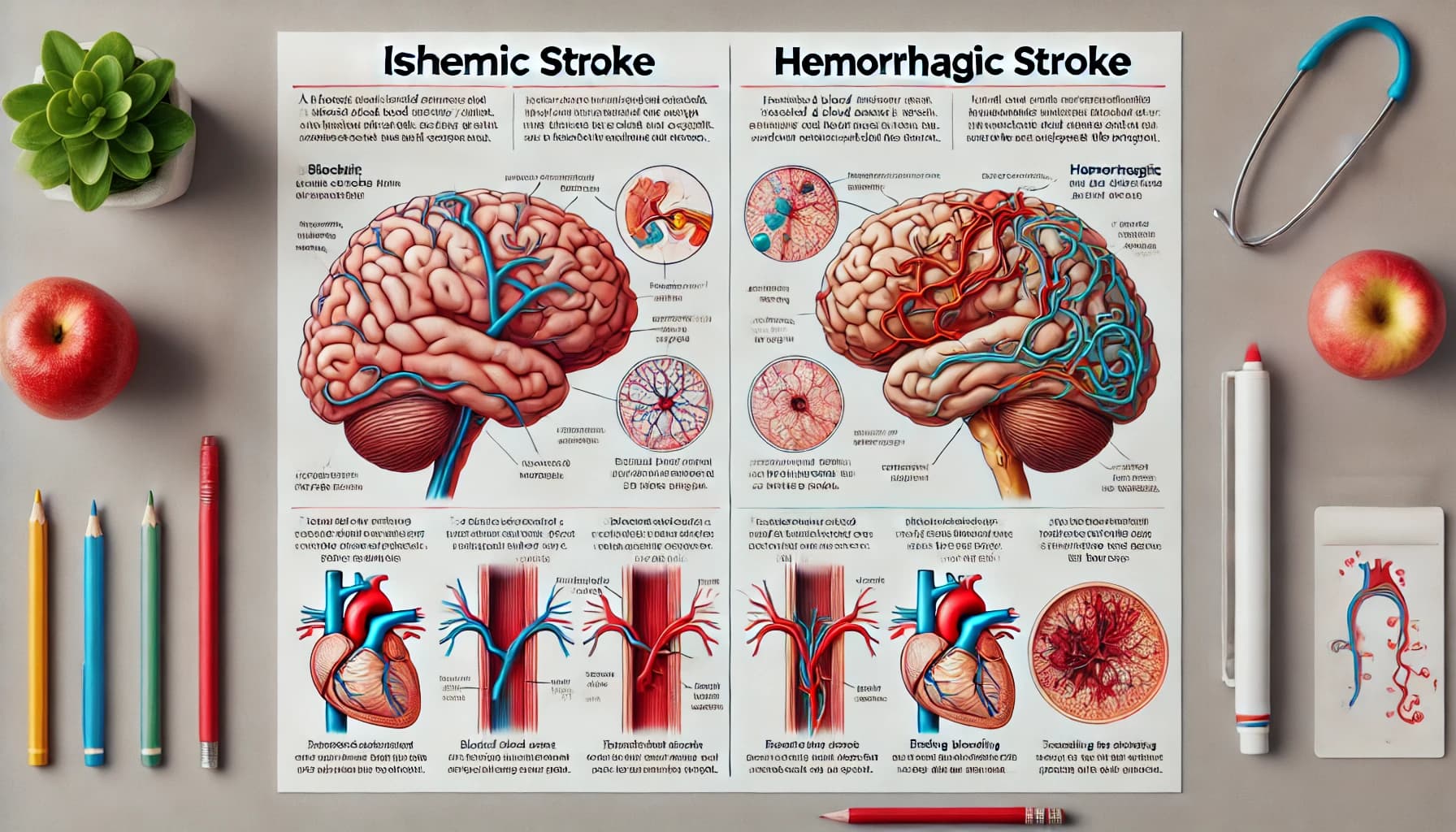 Diagram showing the difference between ischemic and hemorrhagic strokes