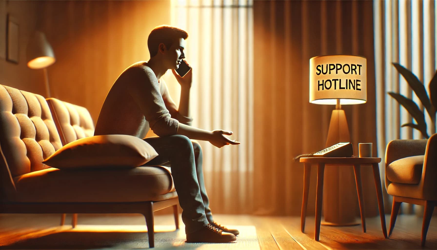 Person seeking help from a therapist or hotline