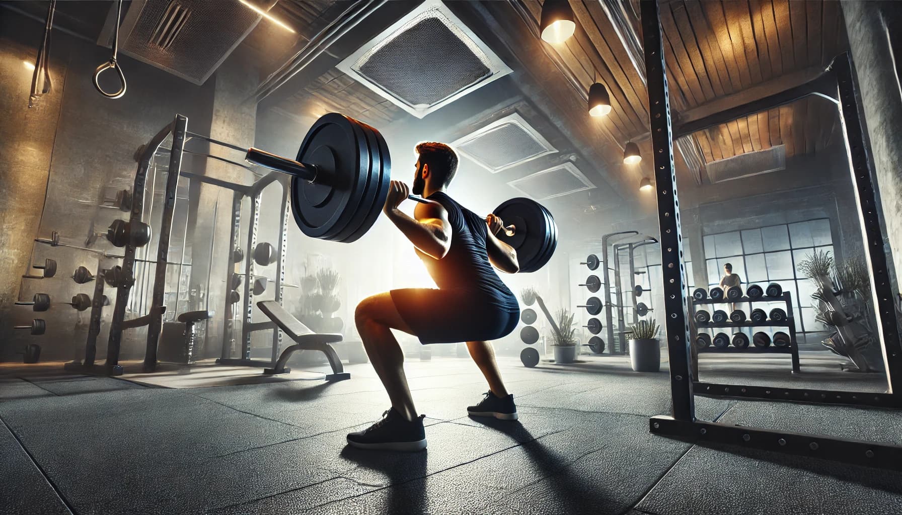 Person lifting heavy weights or performing squats
