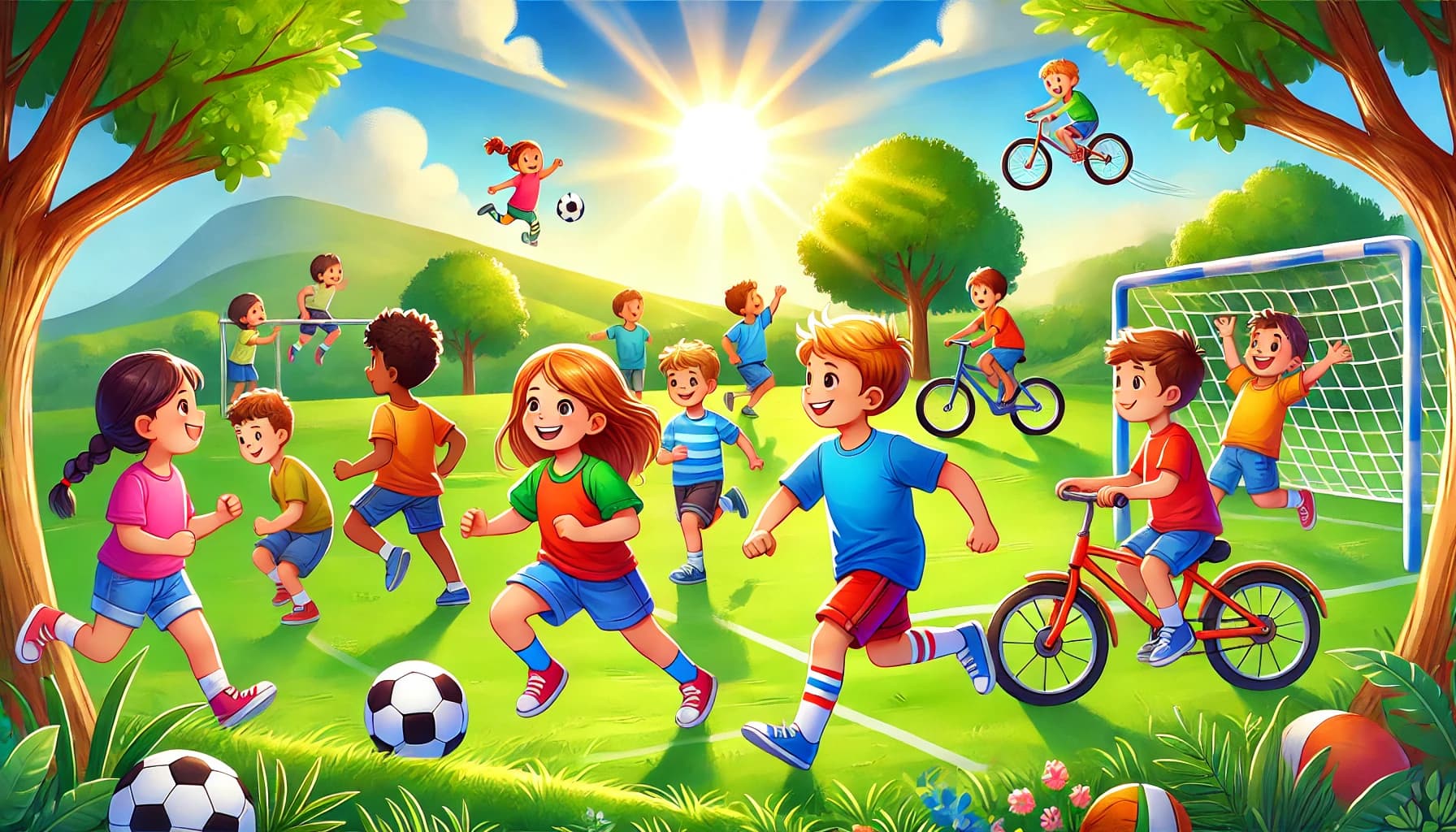 Children playing sports or being active outdoors