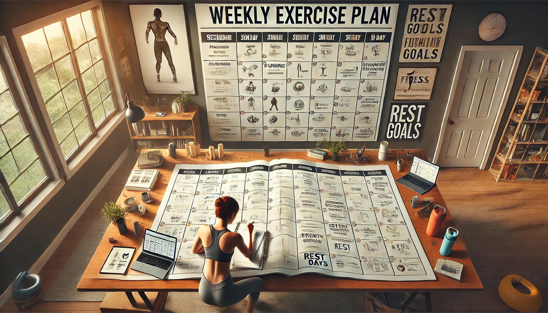 Weekly exercise plan or person setting fitness goals