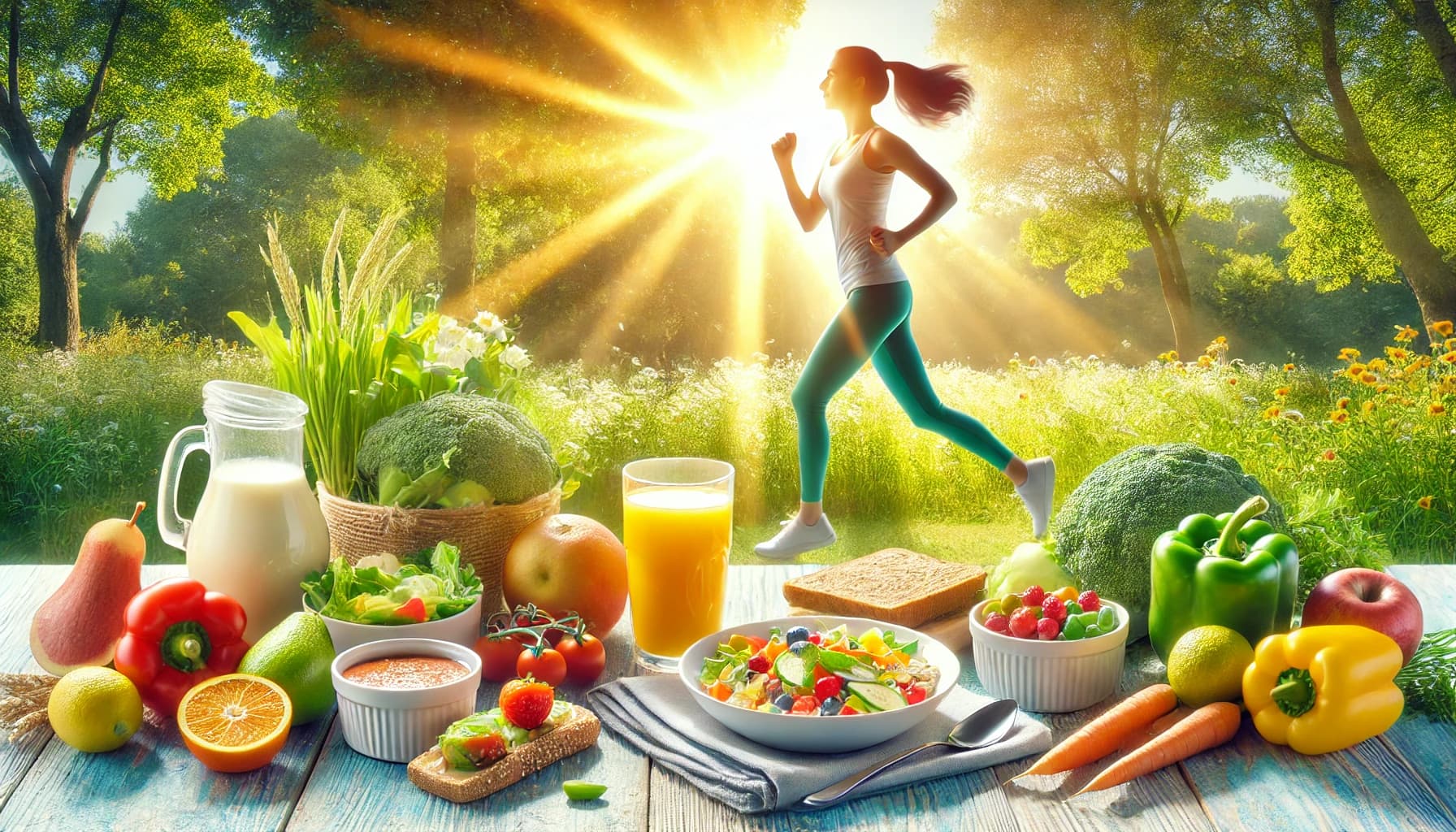 Person engaging in healthy activities, such as exercising or eating a balanced meal