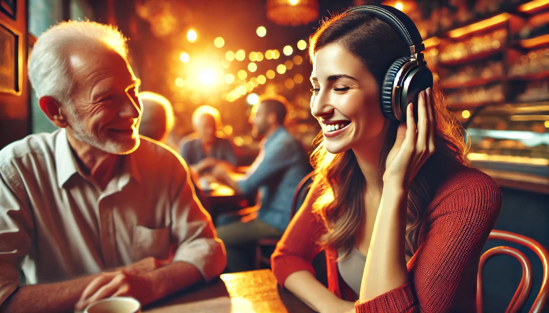Person with healthy hearing enjoying a conversation or listening to music