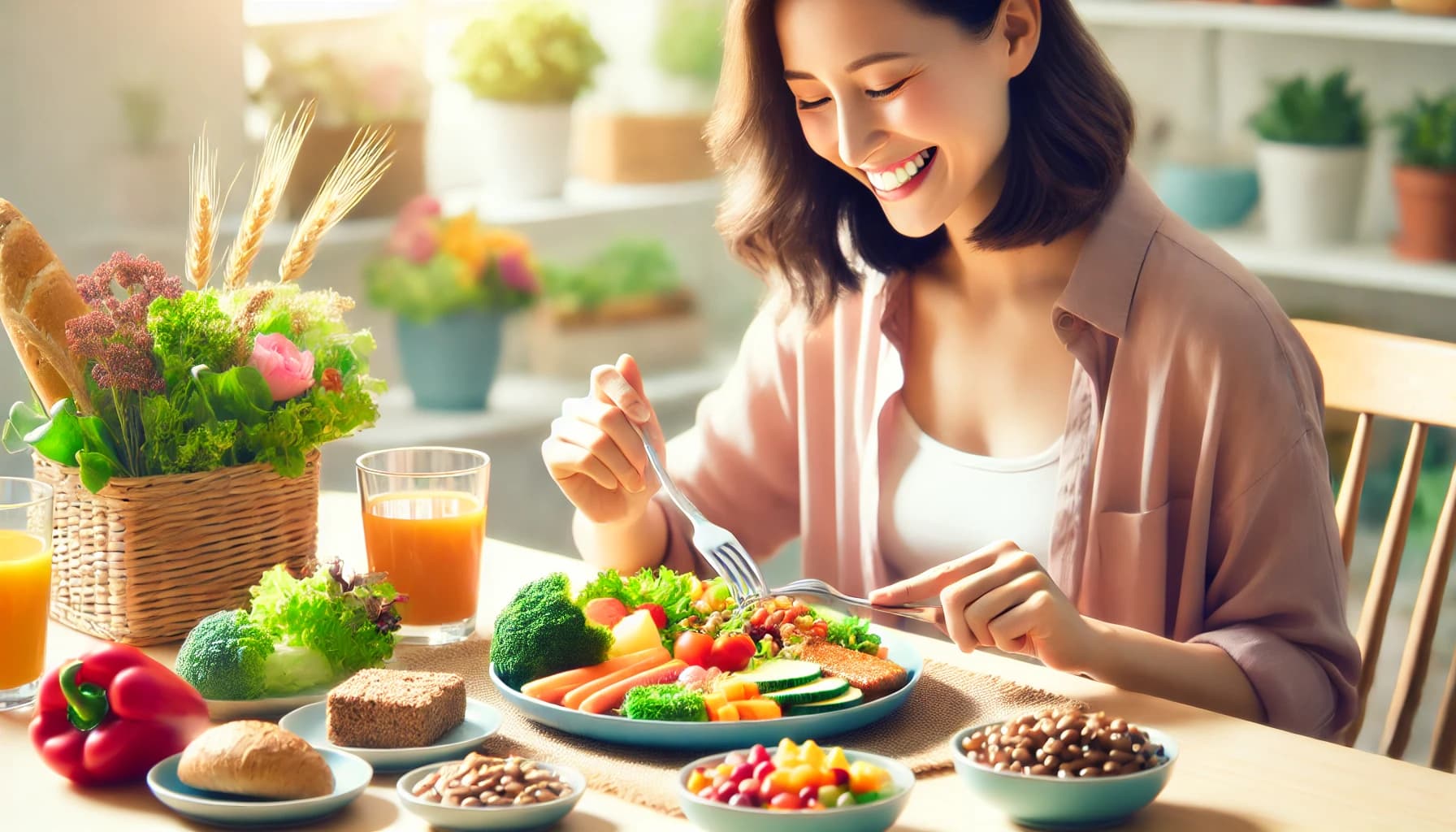 A person enjoying a healthy, balanced meal.