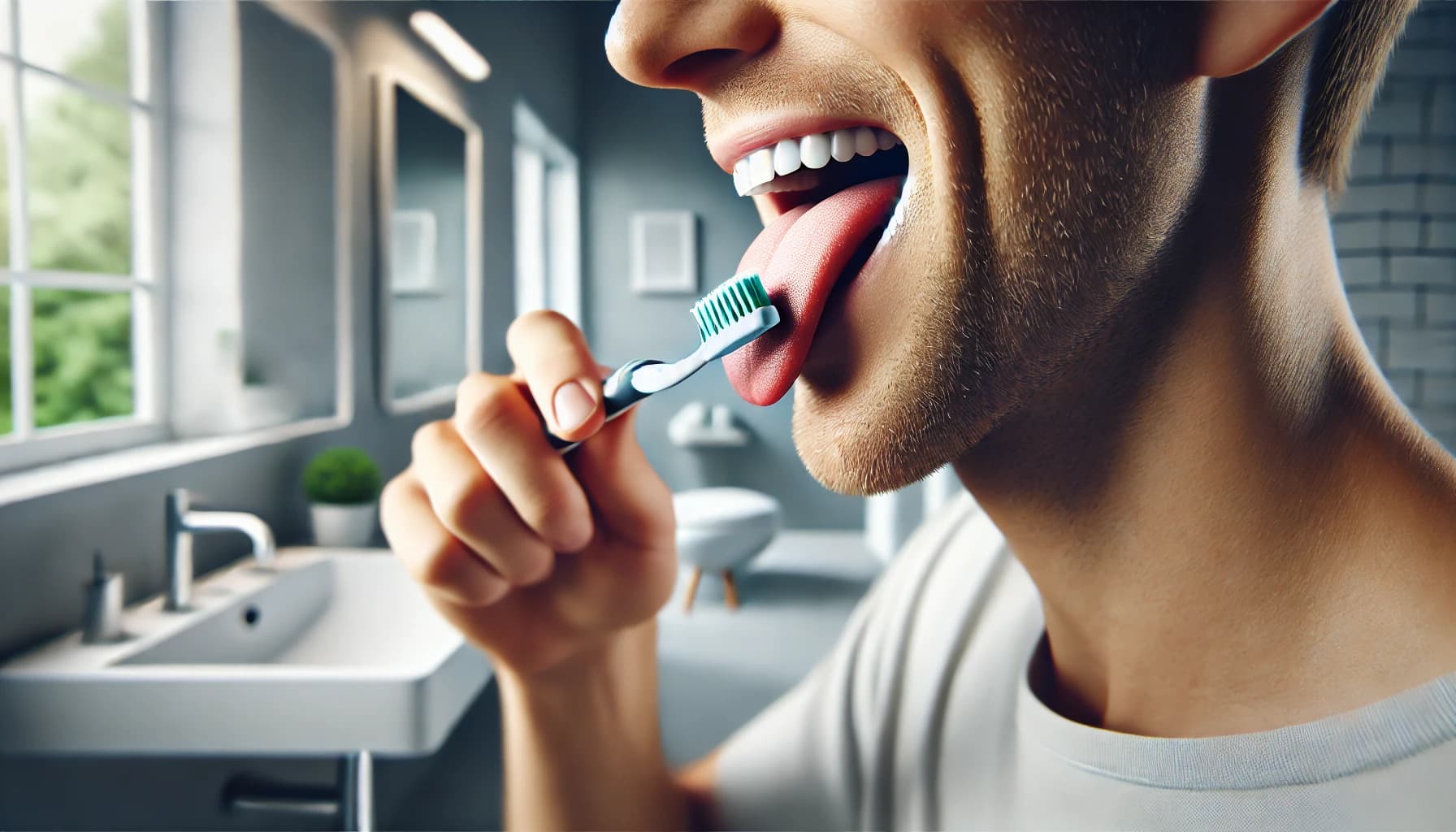 Person brushing their tongue