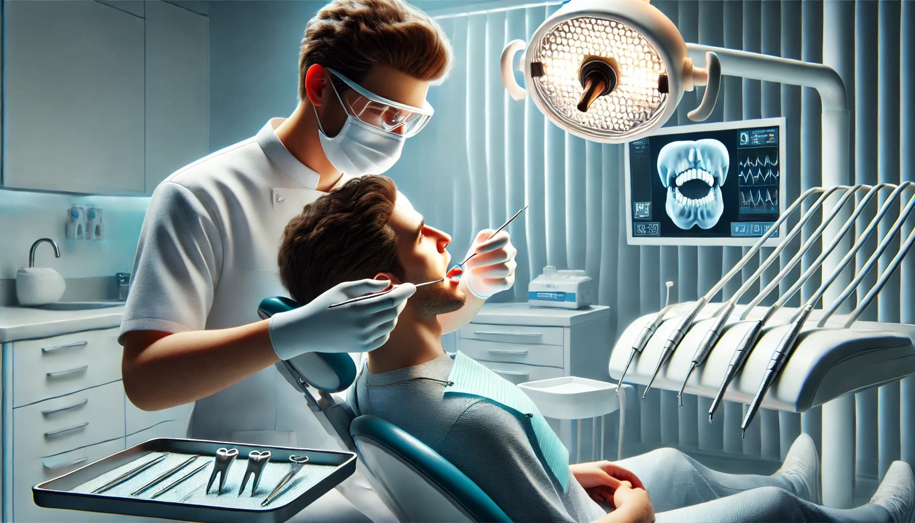 Dentist examining a patient’s teeth