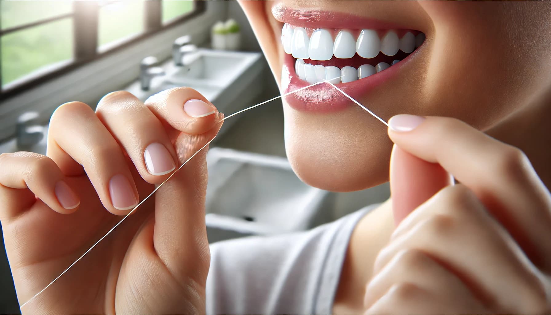 Person flossing their teeth