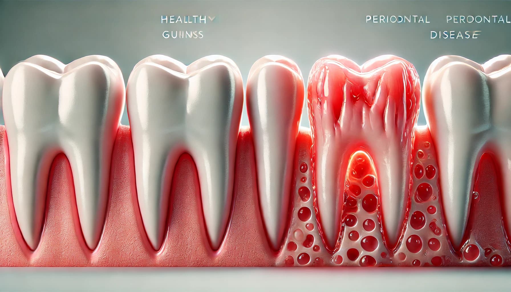 Healthy gums versus gums affected by periodontal disease