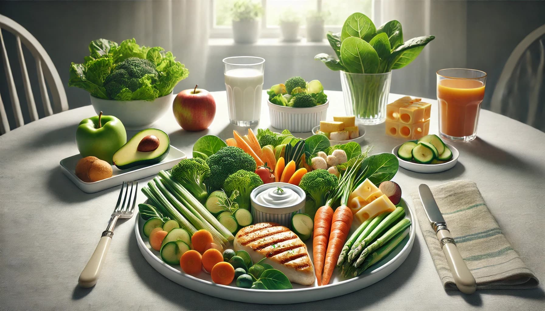 Healthy, balanced meal with foods that promote oral health