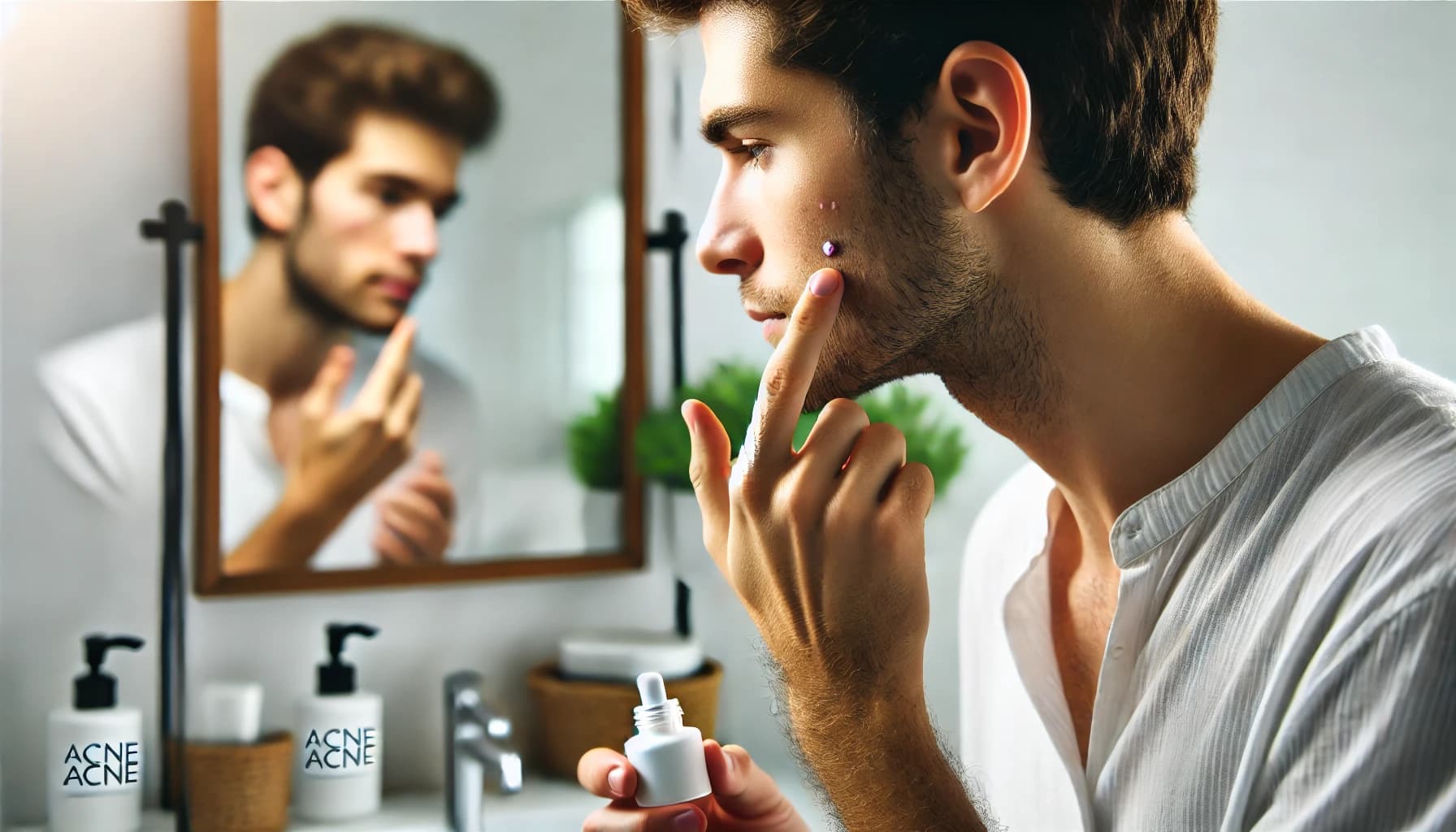 Person treating acne with skincare products