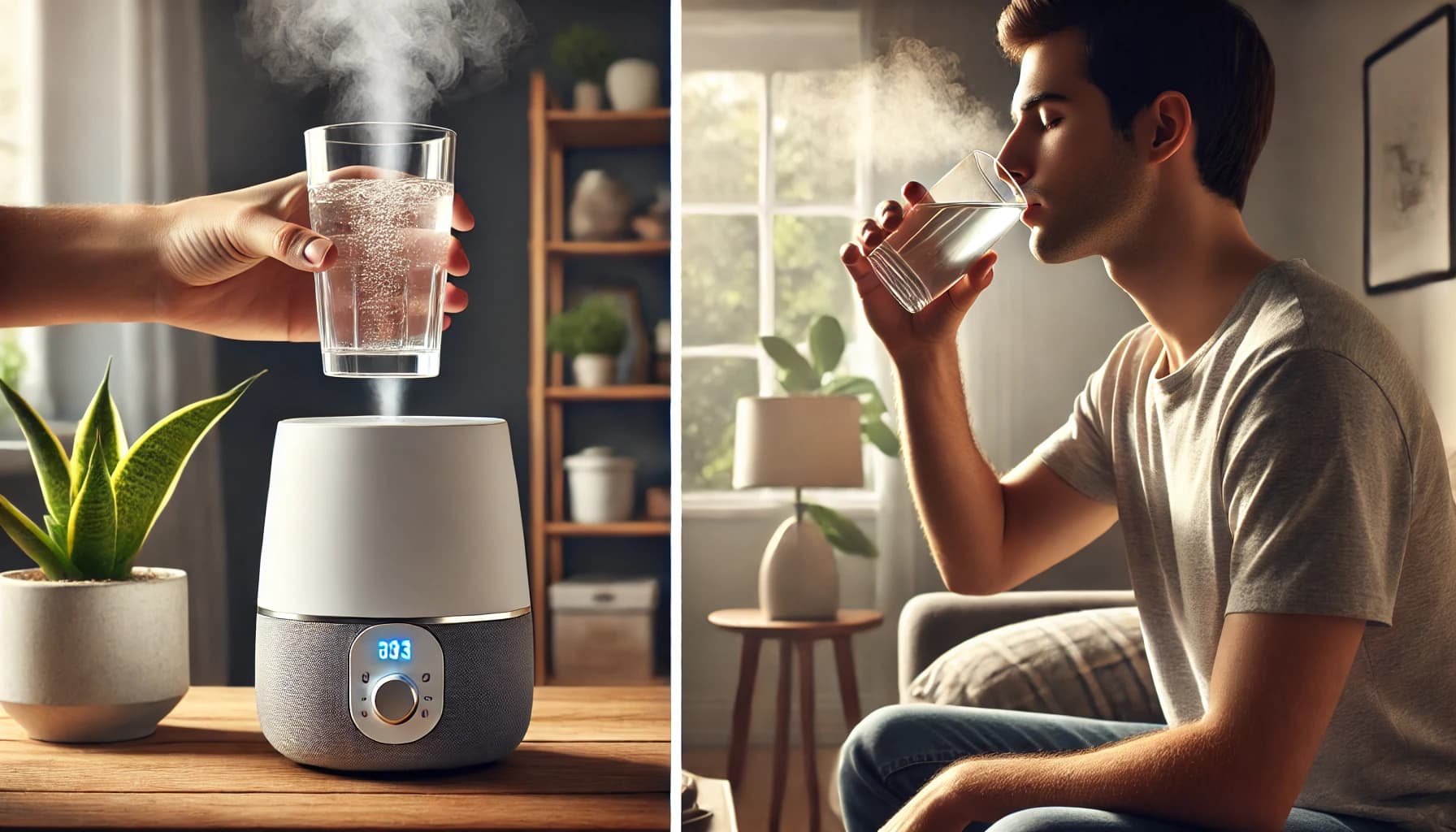 Person drinking water or using a humidifier