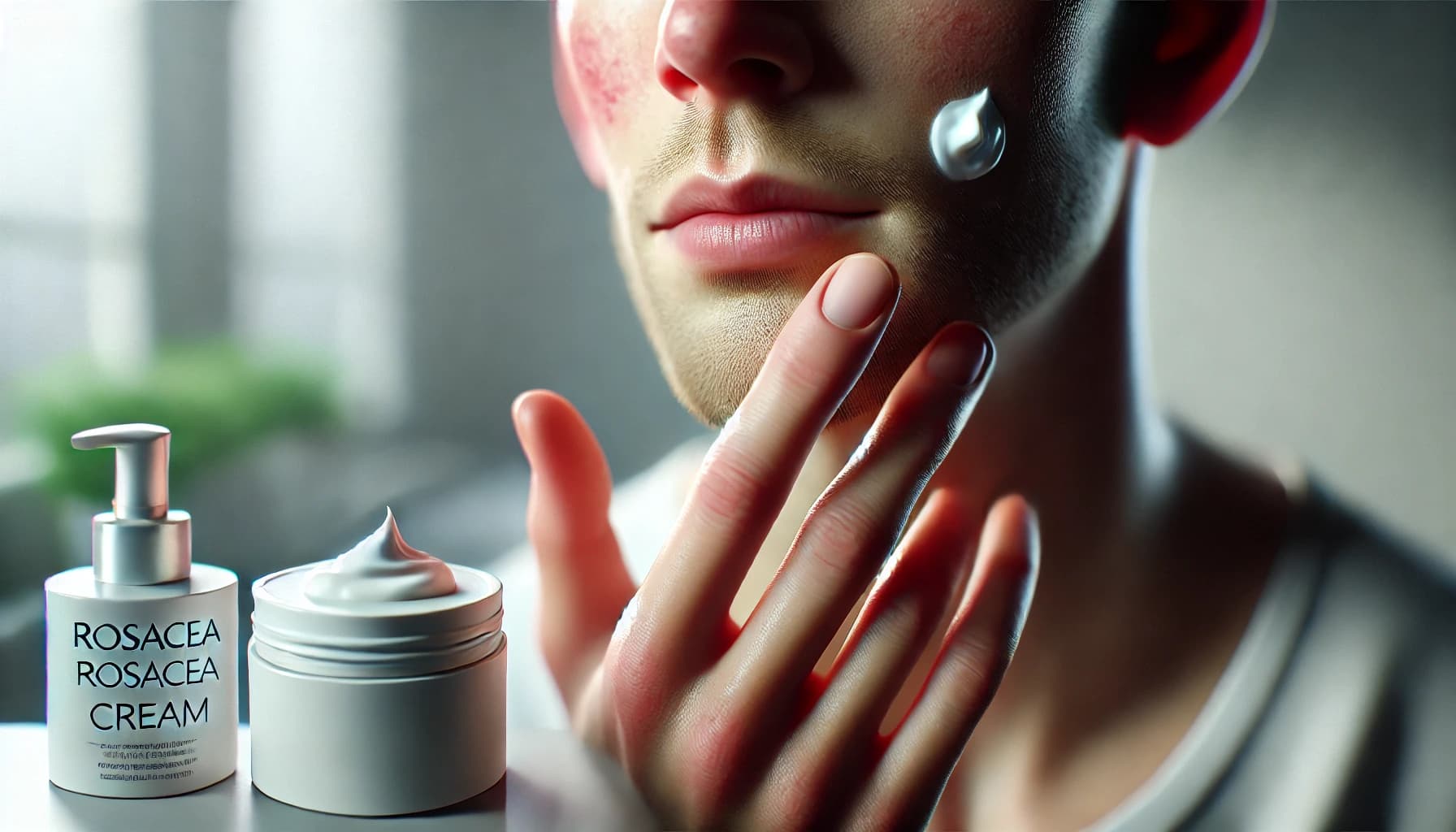 Person with rosacea applying a soothing cream