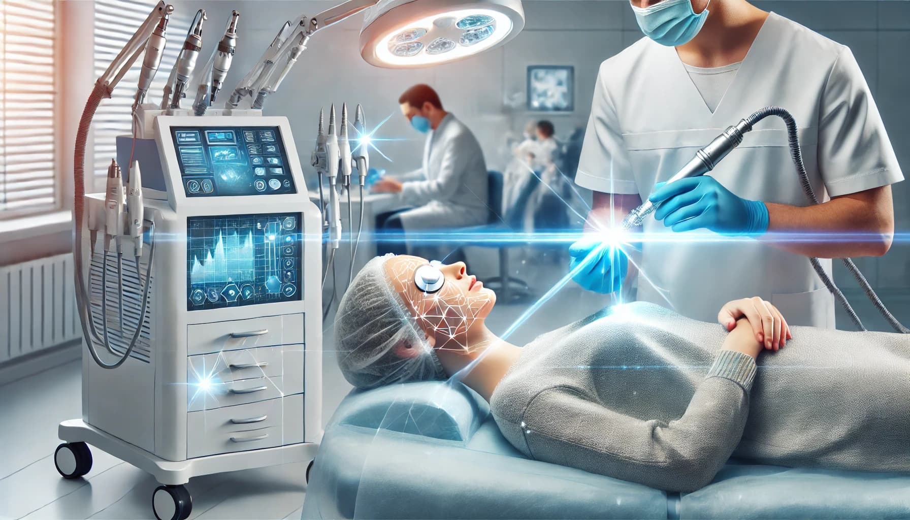 Person receiving a professional skincare treatment, such as laser therapy or microneedling