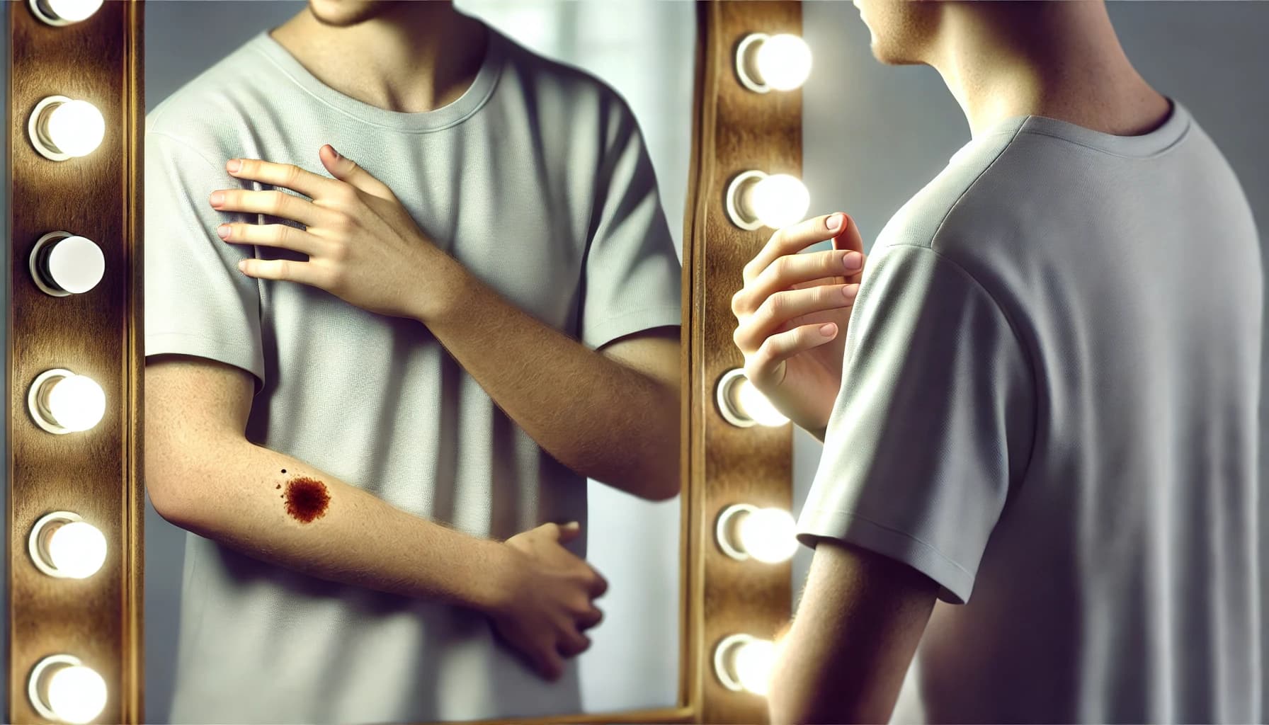 Person checking their skin for signs of skin cancer