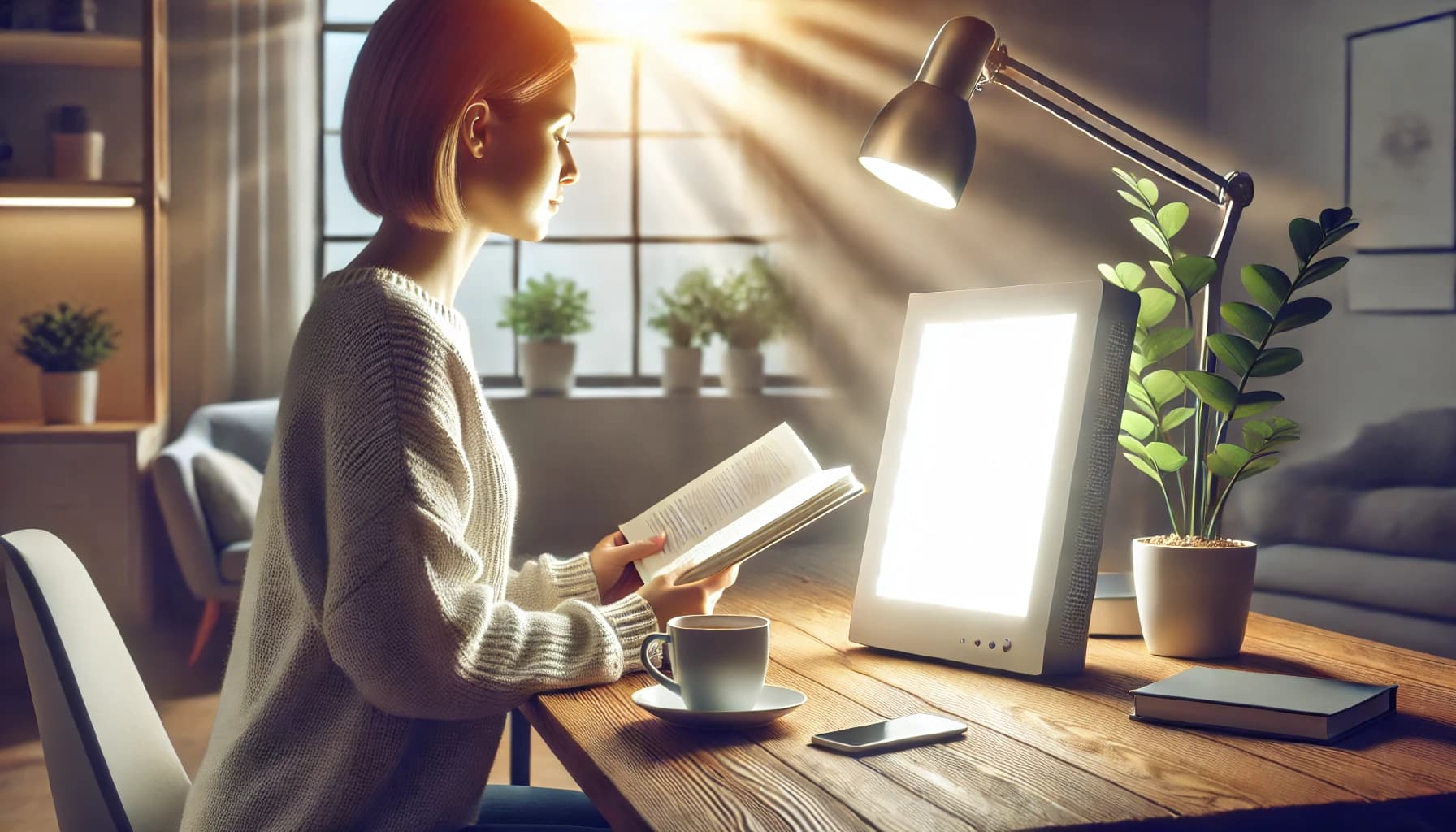 Person using a light therapy box