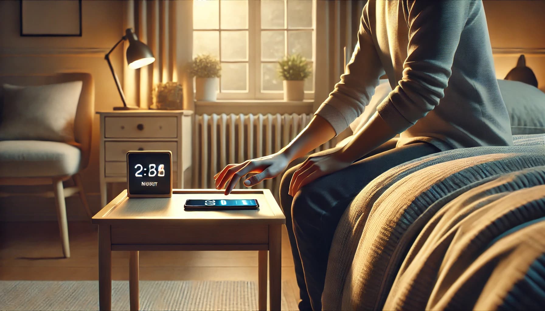 Person putting away their phone before bed