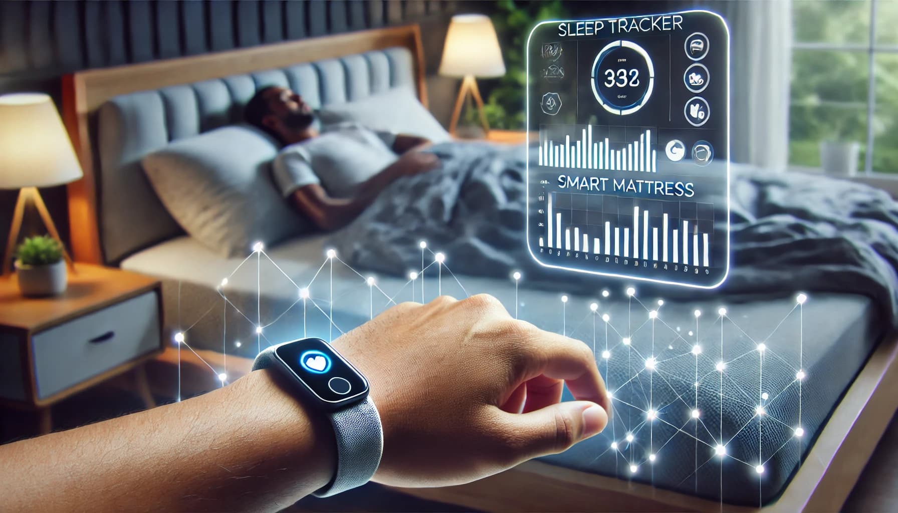 Sleep tracker or smart mattress in use