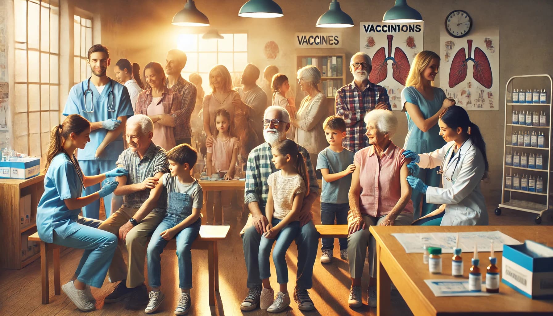 Family receiving vaccines, representing collective protection