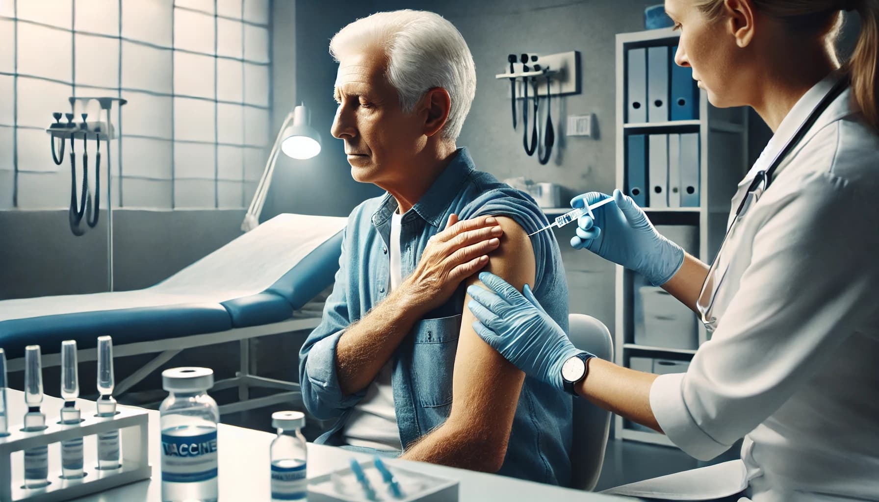 Older adult receiving a vaccine