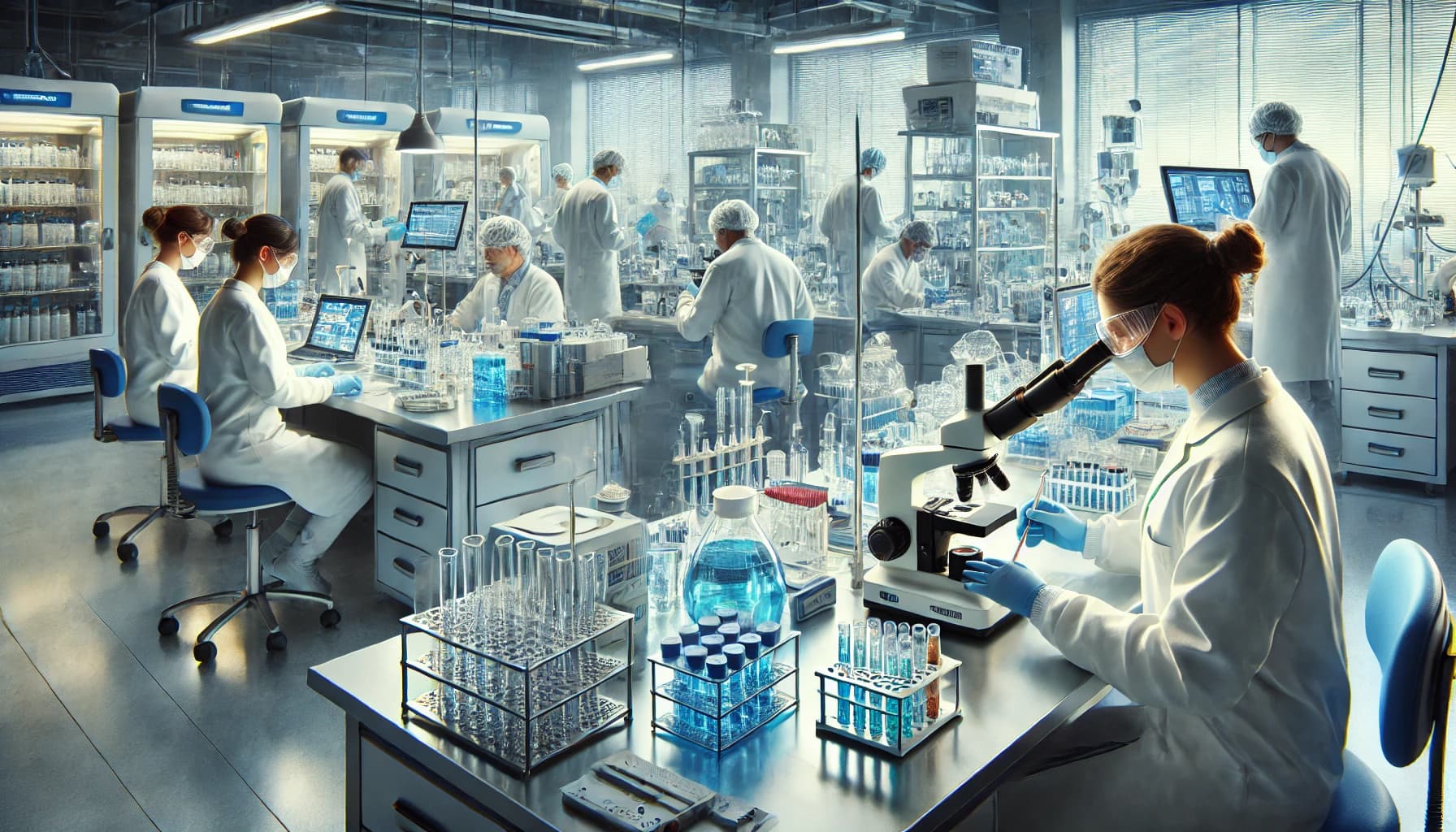 Researchers working in a vaccine laboratory