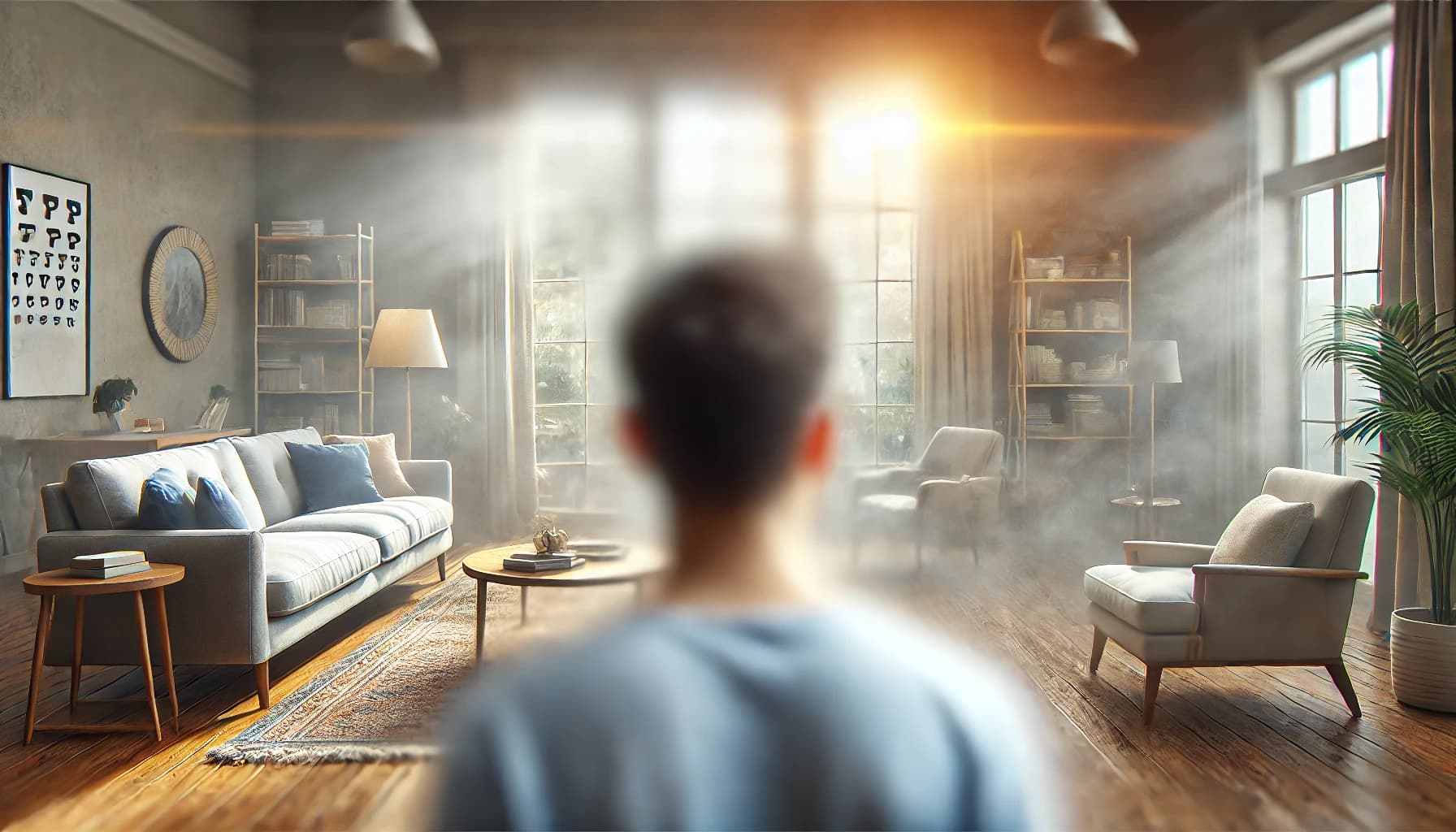 Person with blurry vision due to cataracts