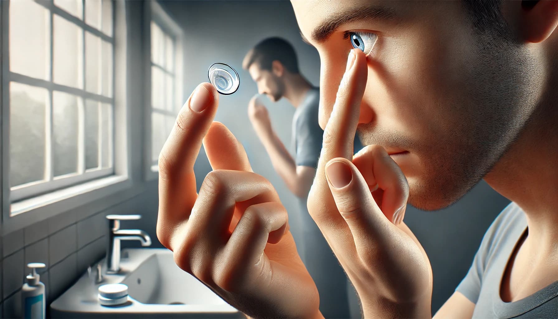 Person properly handling contact lenses