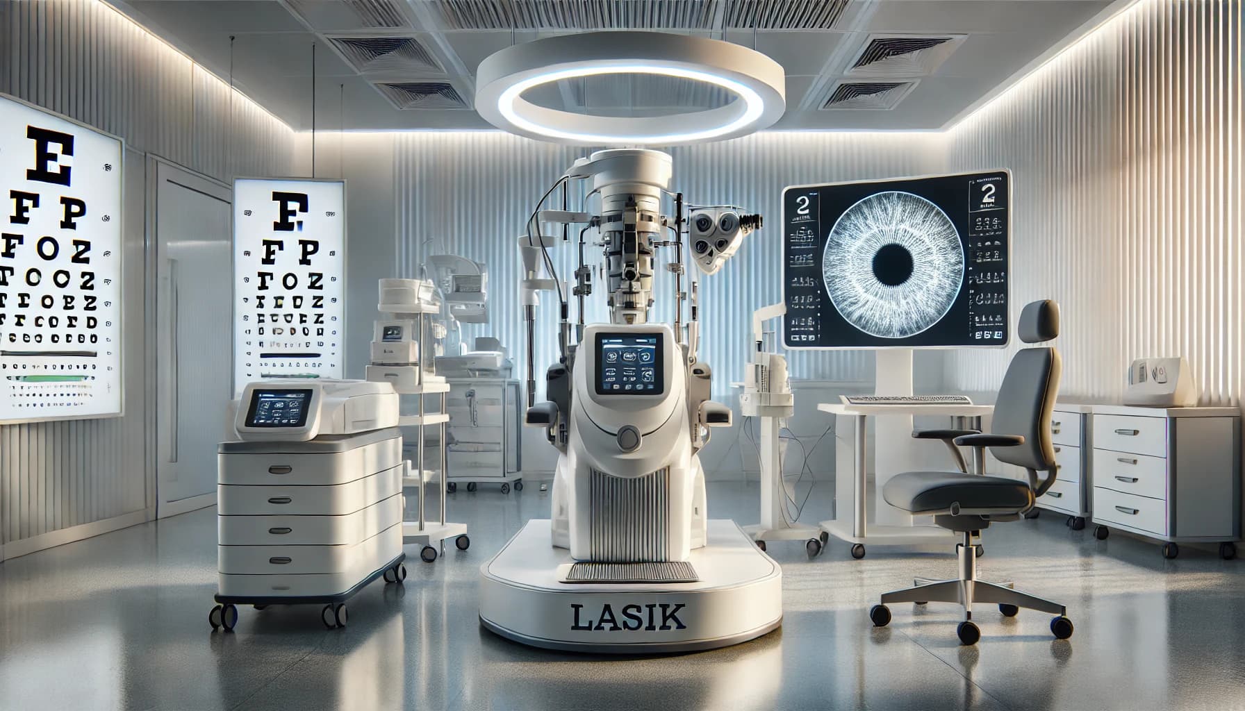 Modern eye care technology, such as a LASIK machine or digital retinal imaging equipment
